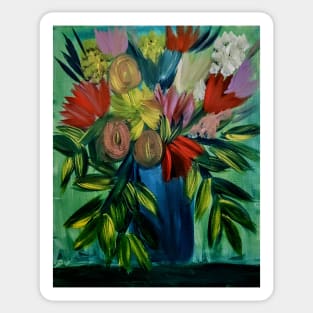 Abstract painting in acrylic paint of a Bouquet of flowers in a glass vase . Sticker